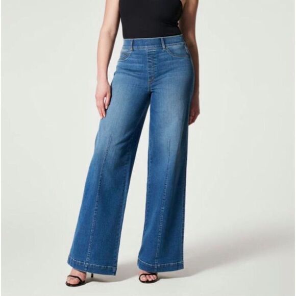 Spanx Vintage Indigo Denim Seamed Front Wide Leg Jeans Size XS - Picture 11 of 11